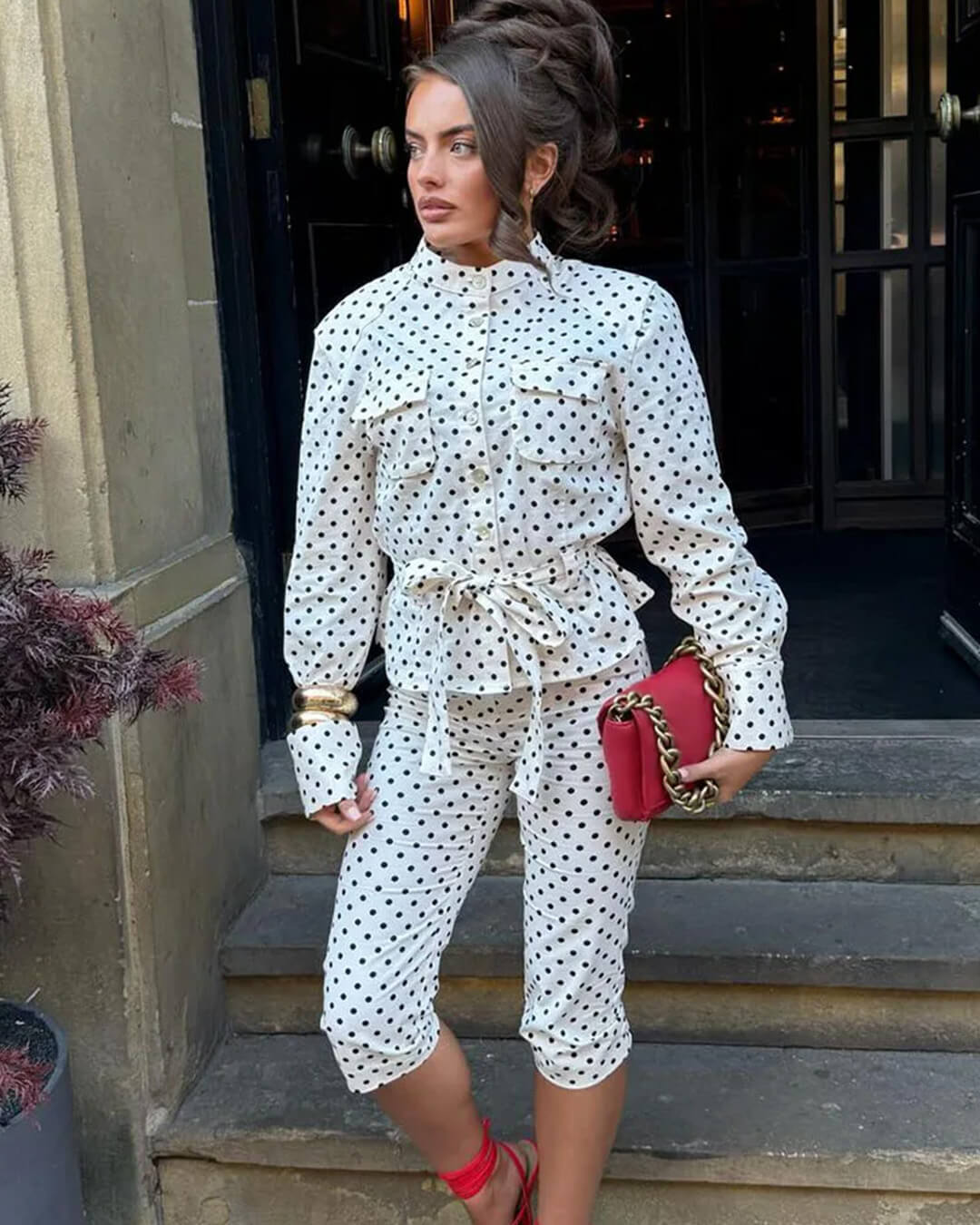 Ensemble pantalon Jia à pois et taille haute