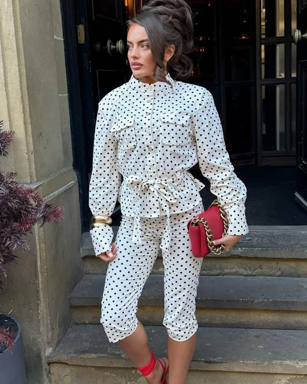 Ensemble pantalon Jia à pois et taille haute
