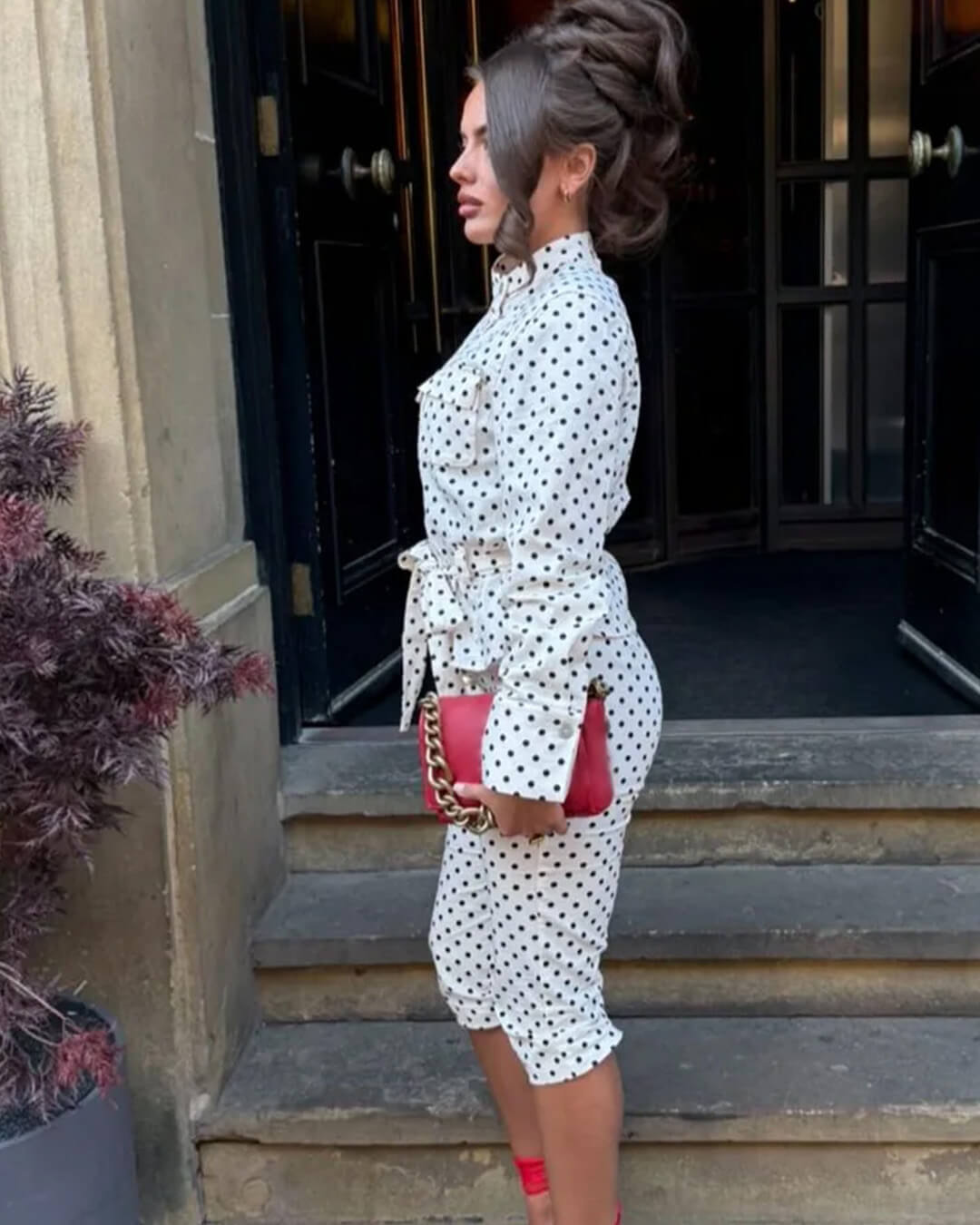 Ensemble pantalon Jia à pois et taille haute