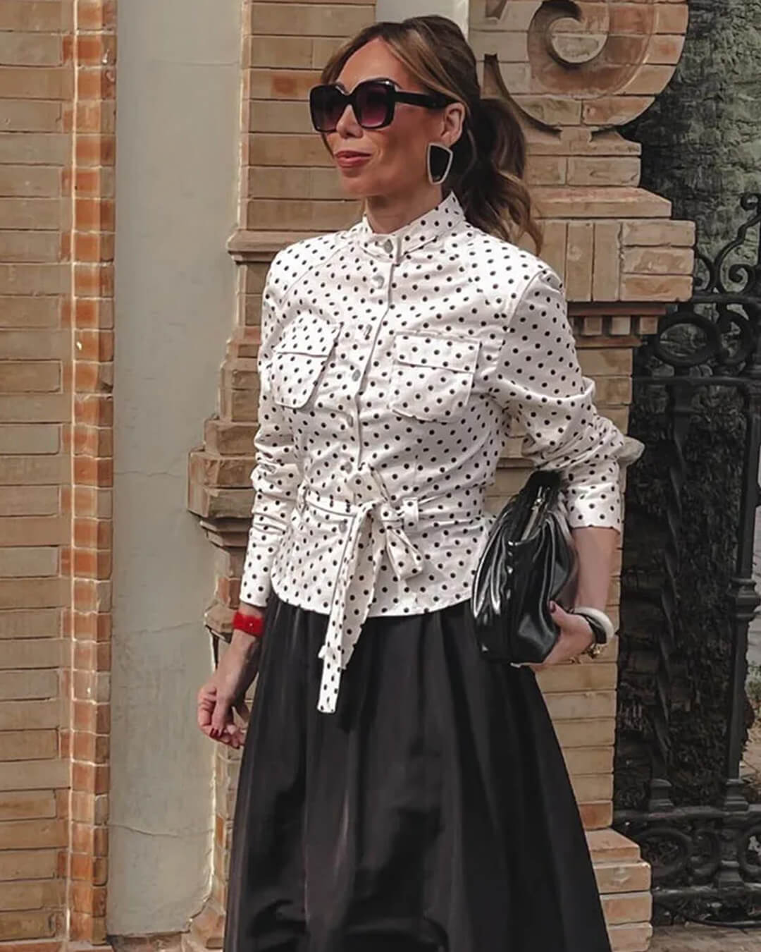 Ensemble pantalon Jia à pois et taille haute