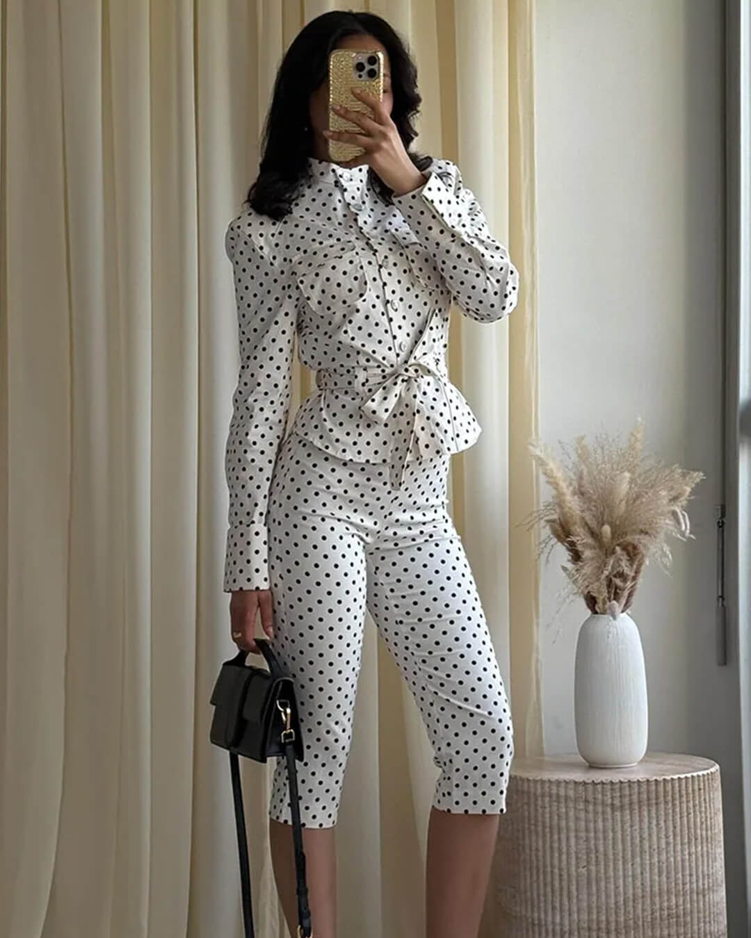 Ensemble pantalon Jia à pois et taille haute