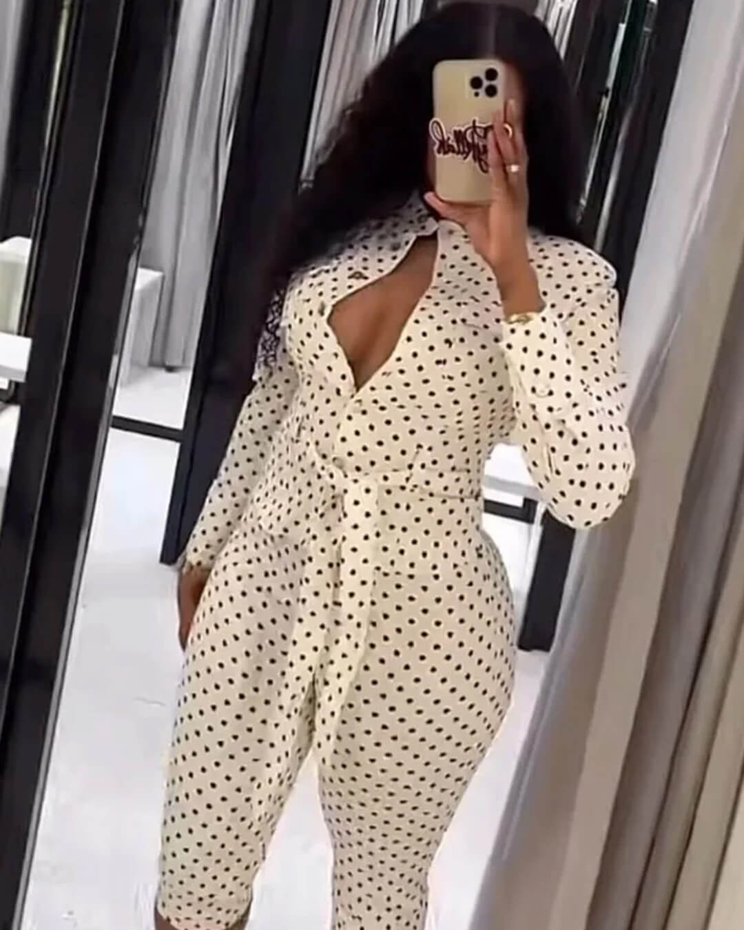 Ensemble pantalon Jia à pois et taille haute