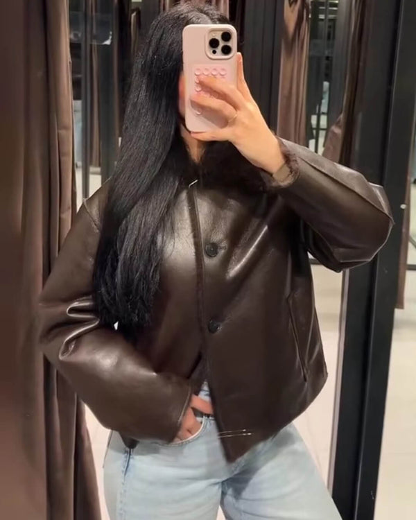 Veste réversible en cuir et fausse fourrure Joana