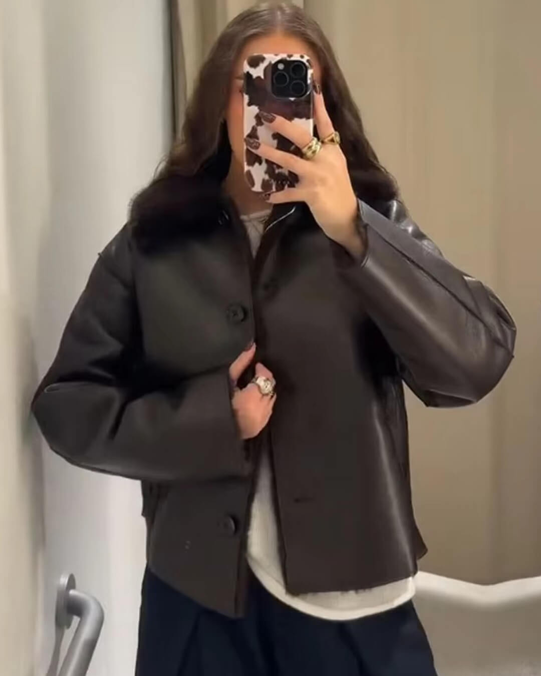 Veste réversible en cuir et fausse fourrure Joana