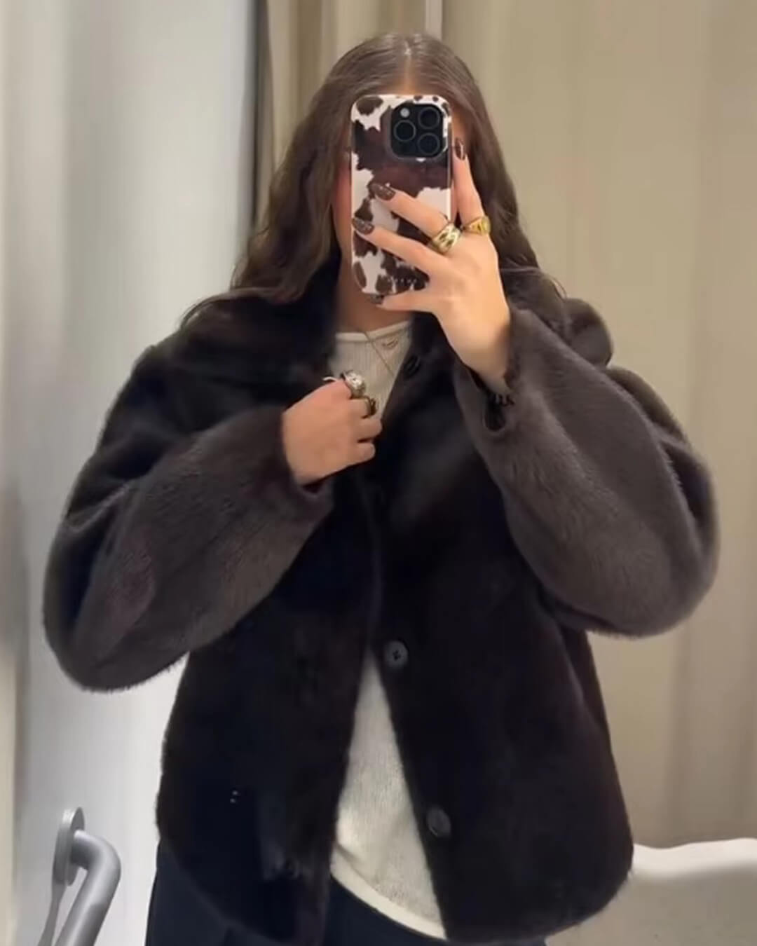 Veste réversible en cuir et fausse fourrure Joana
