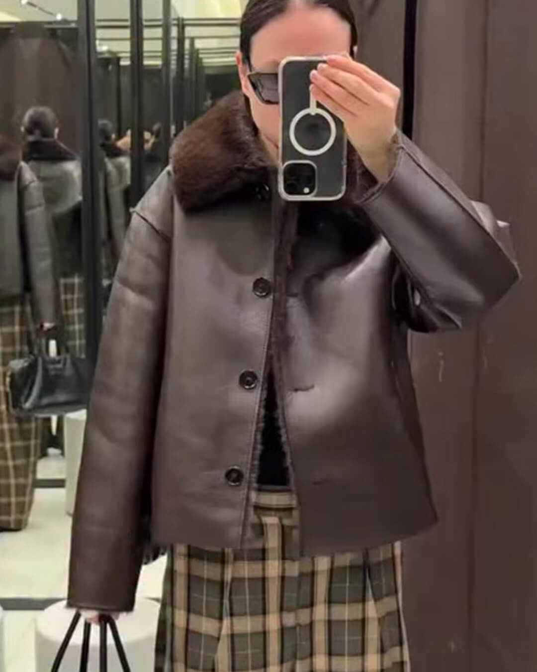 Veste réversible en cuir et fausse fourrure Joana