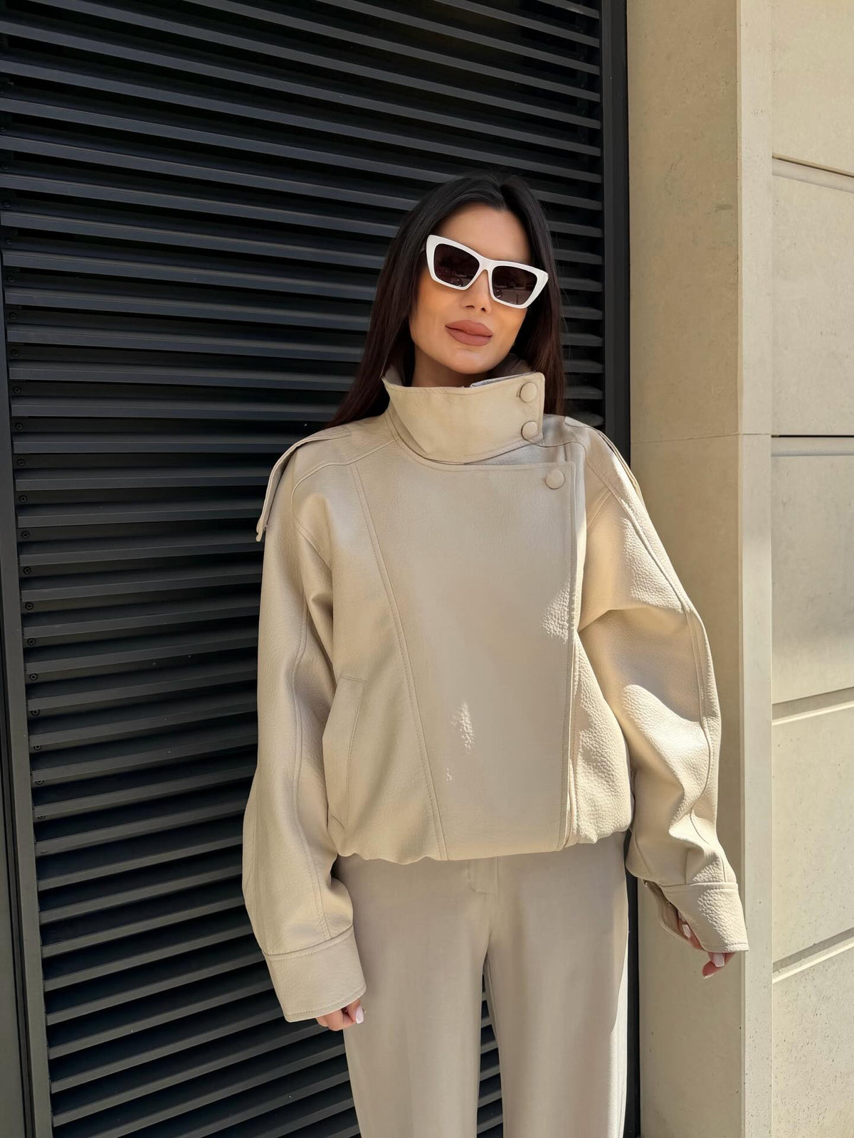 Veste Joyce en similicuir à fermeture éclair asymétrique