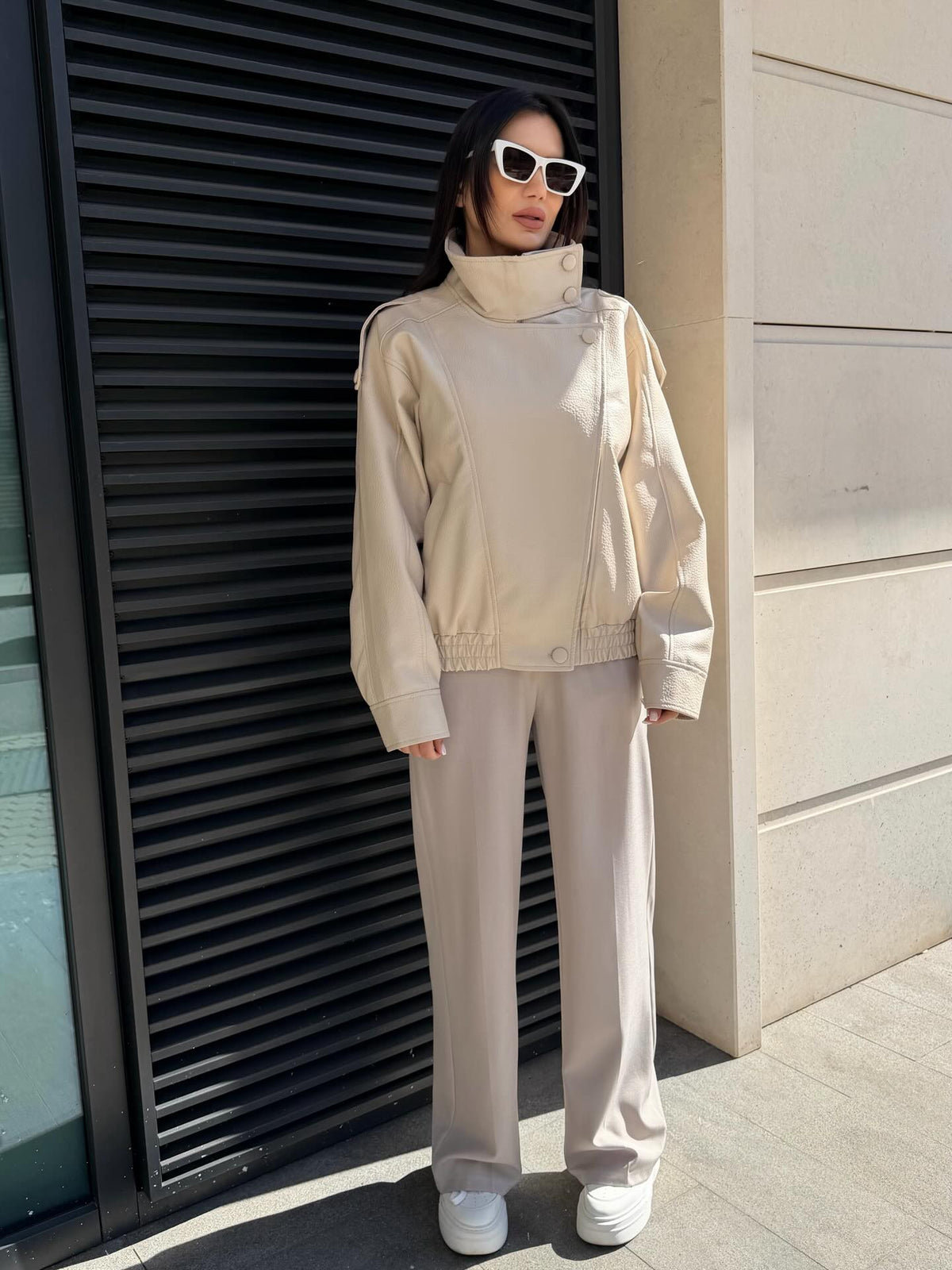Veste Joyce en similicuir à fermeture éclair asymétrique