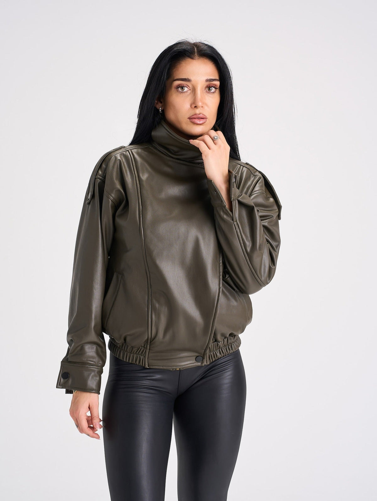 Veste Joyce en similicuir à fermeture éclair asymétrique