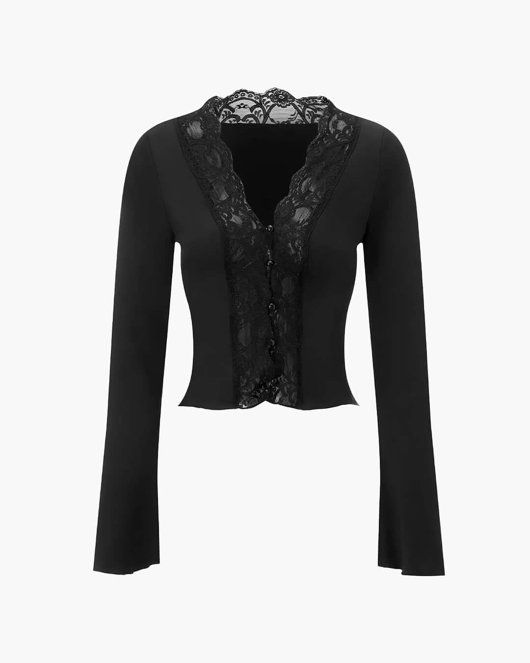 Julia Long Sleeve Lace Trim Blouse