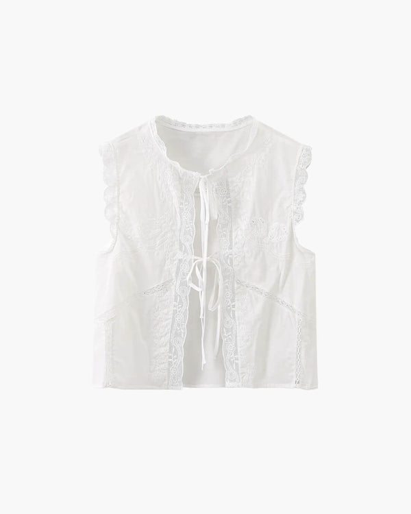 Blouse brodée à bordure en dentelle Juvie