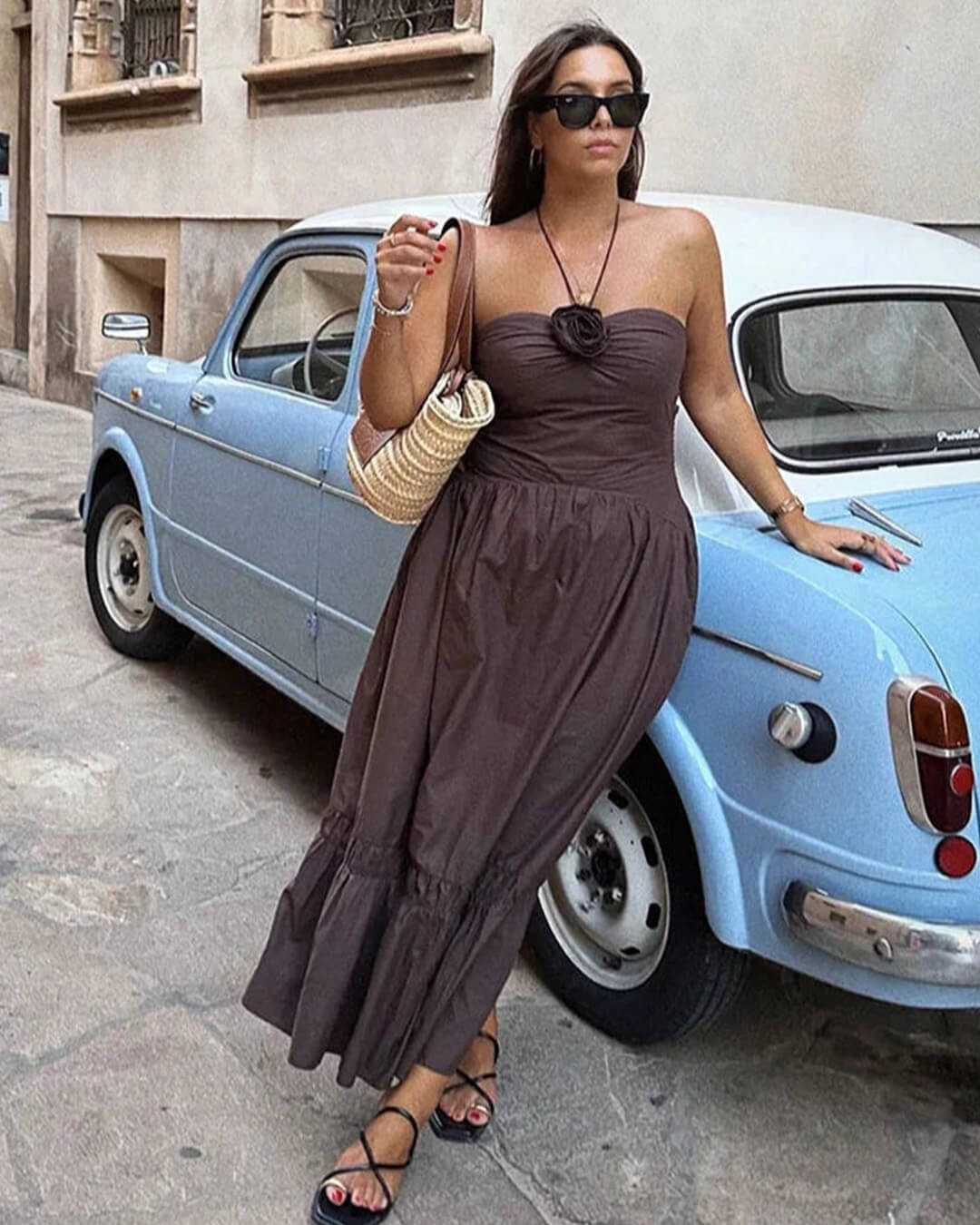 Robe midi Kate dos nu avec application florale