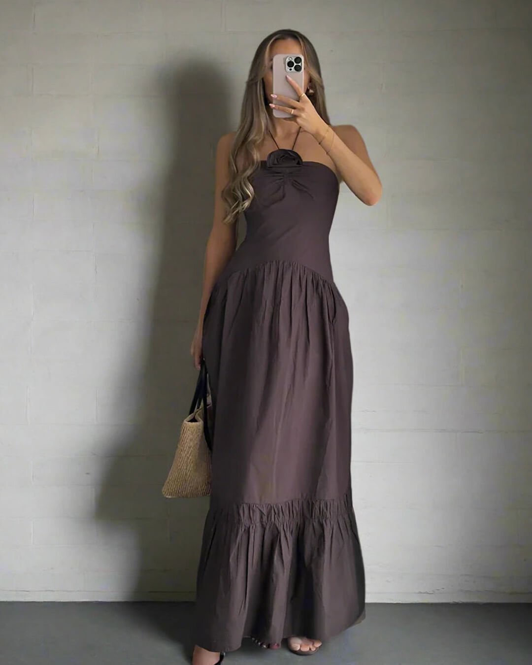 Robe midi Kate dos nu avec application florale