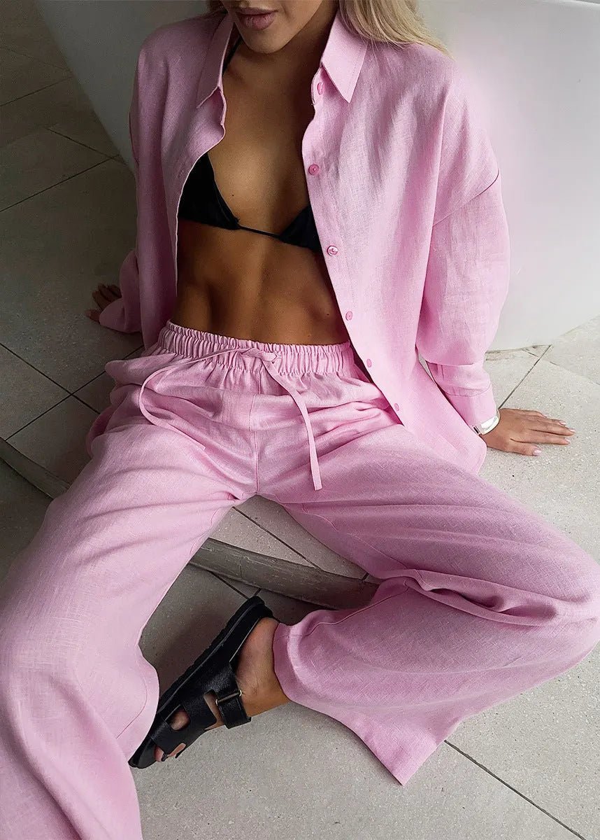 Ensemble d'intérieur en coton Katie avec chemise boutonnée et pantalon large