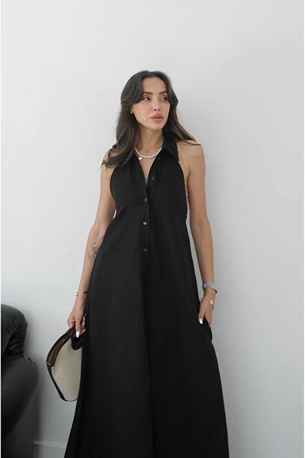 Robe longue élégante Kaya à col dos nu