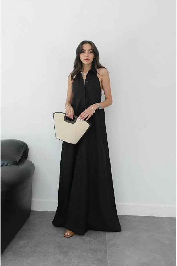 Robe longue élégante Kaya à col dos nu