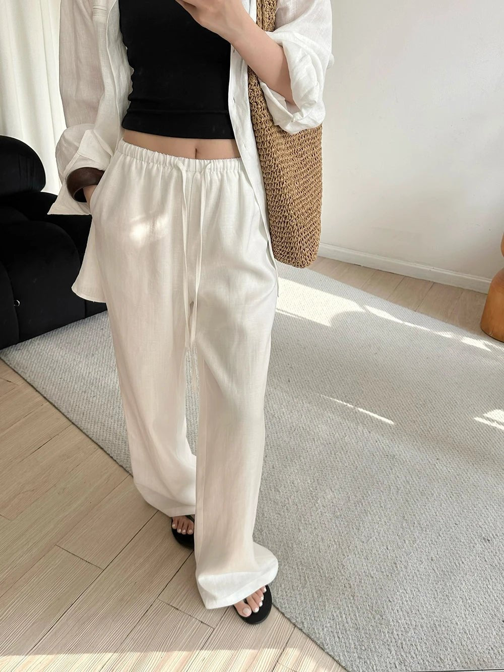 Pantalon Kendall en lin à jambes larges