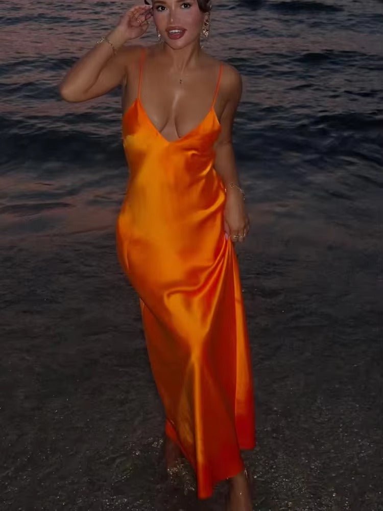 Robe longue Kirra dos nu en satin