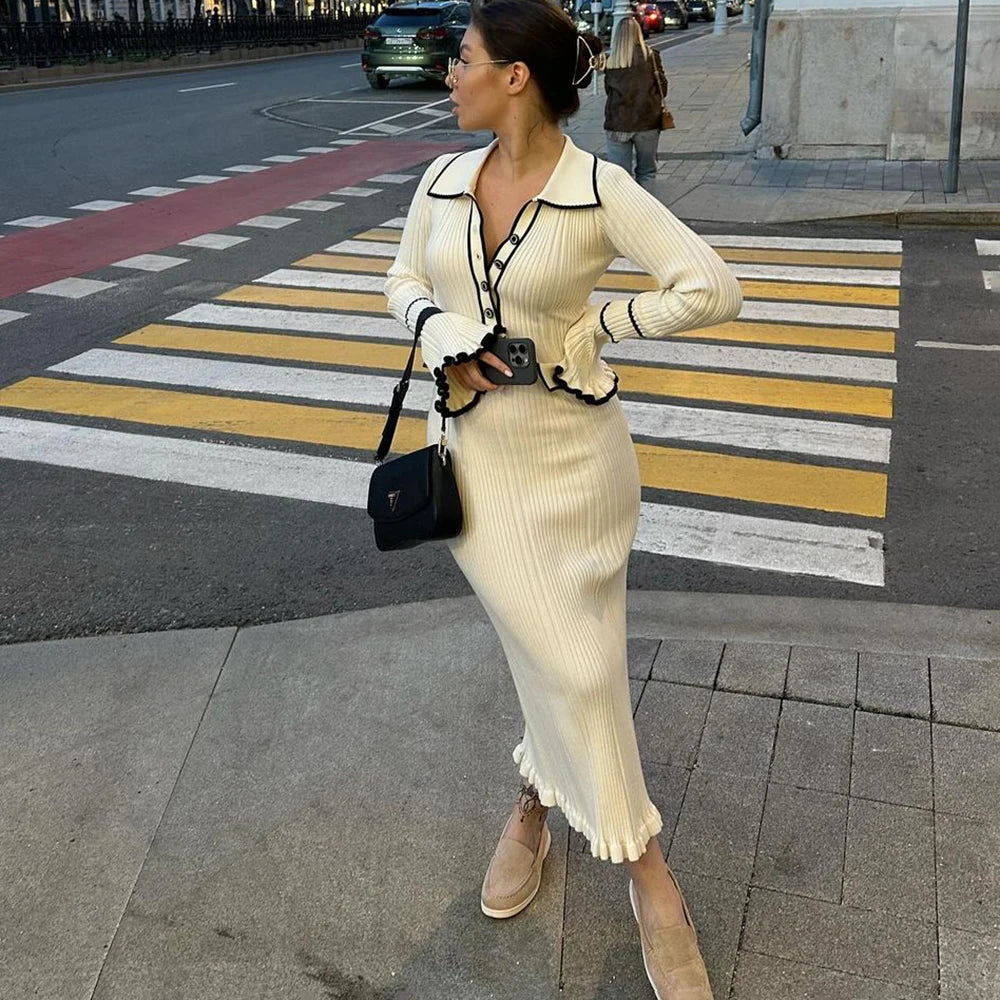 Robe midi en maille à col polo Emmeline