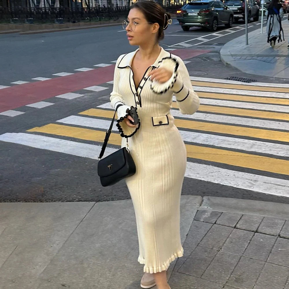 Robe midi en maille à col polo Emmeline