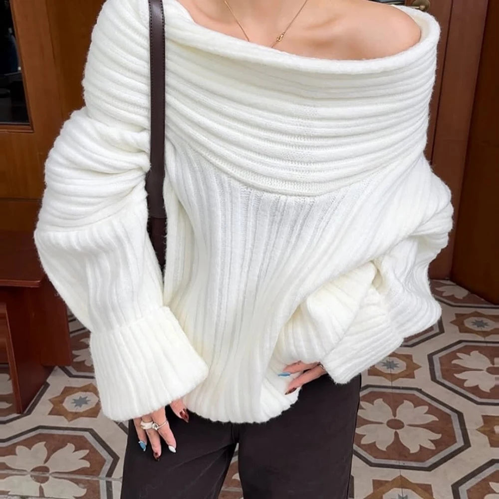 Pull en maille côtelée à épaules dénudées Lina