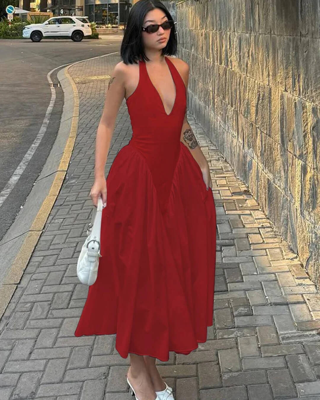 Robe longue à décolleté plongeant Kristy