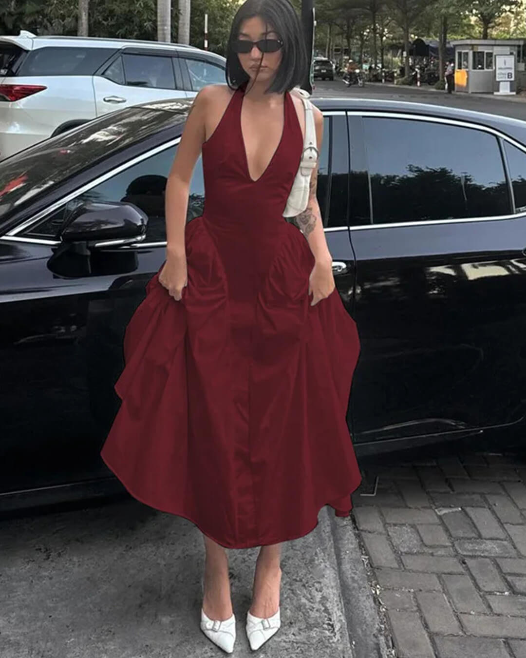 Robe longue à décolleté plongeant Kristy