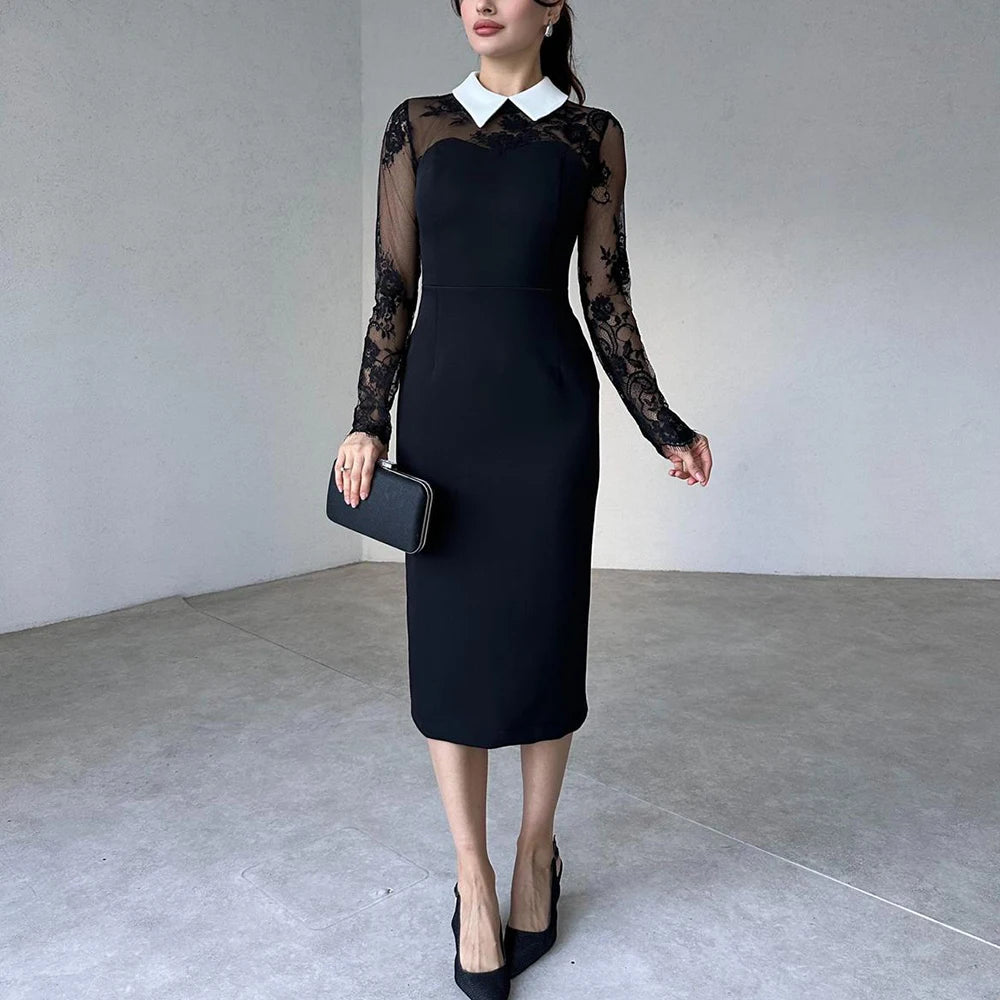 Robe midi en dentelle à col Ottilie