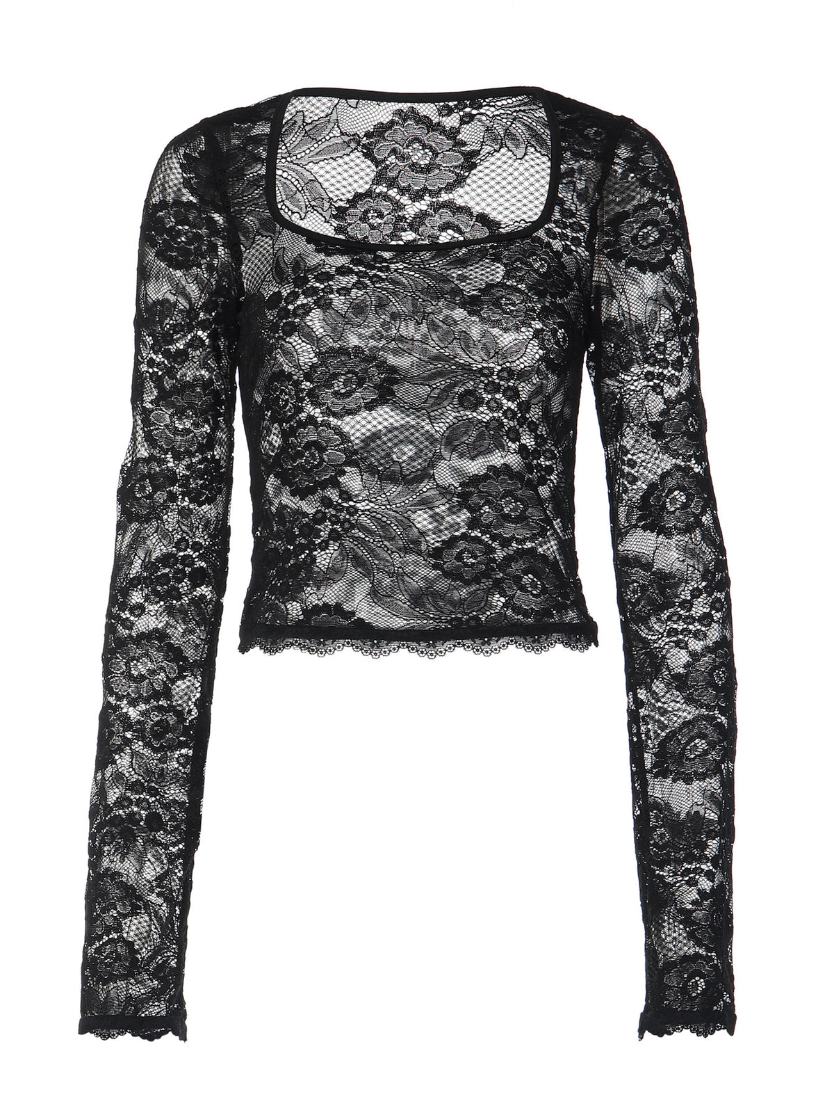 Top en dentelle transparente à encolure carrée Tereza
