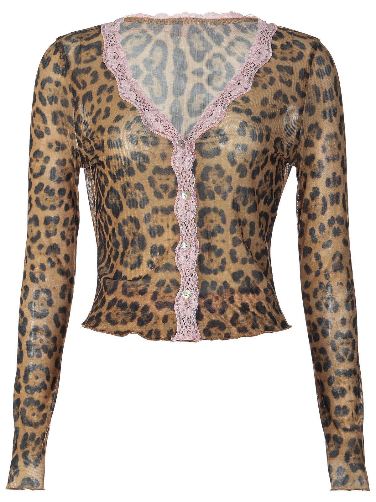 Top cardigan léopard bordé de dentelle Jolene