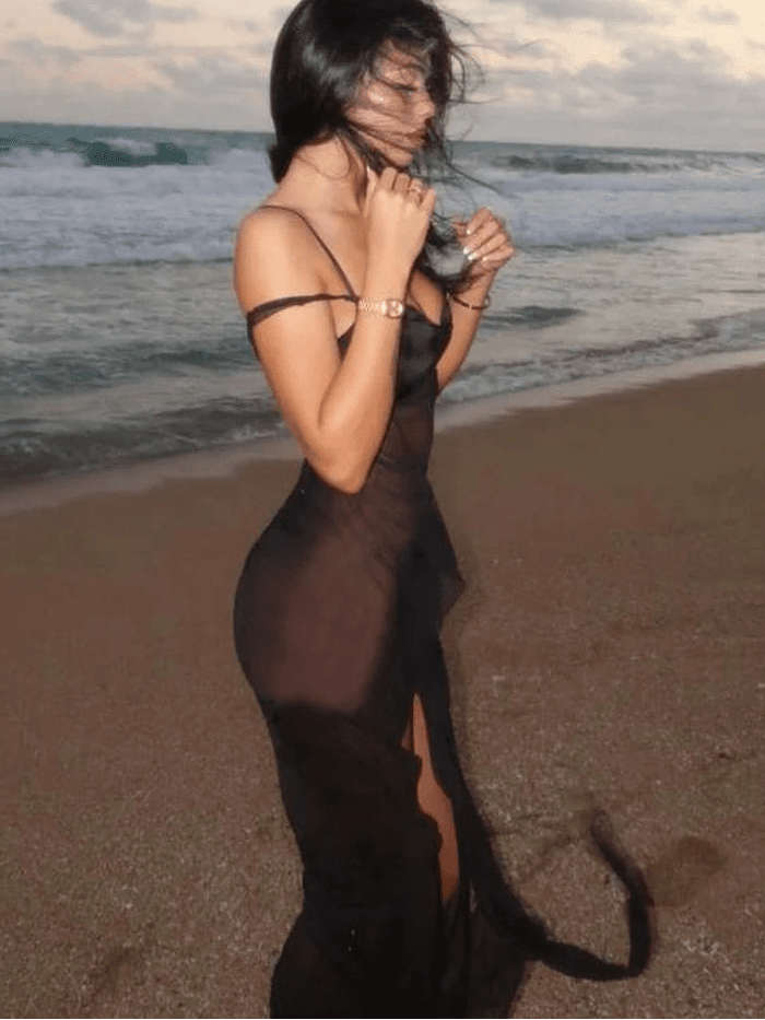 Robe longue à bretelles en maille Laila