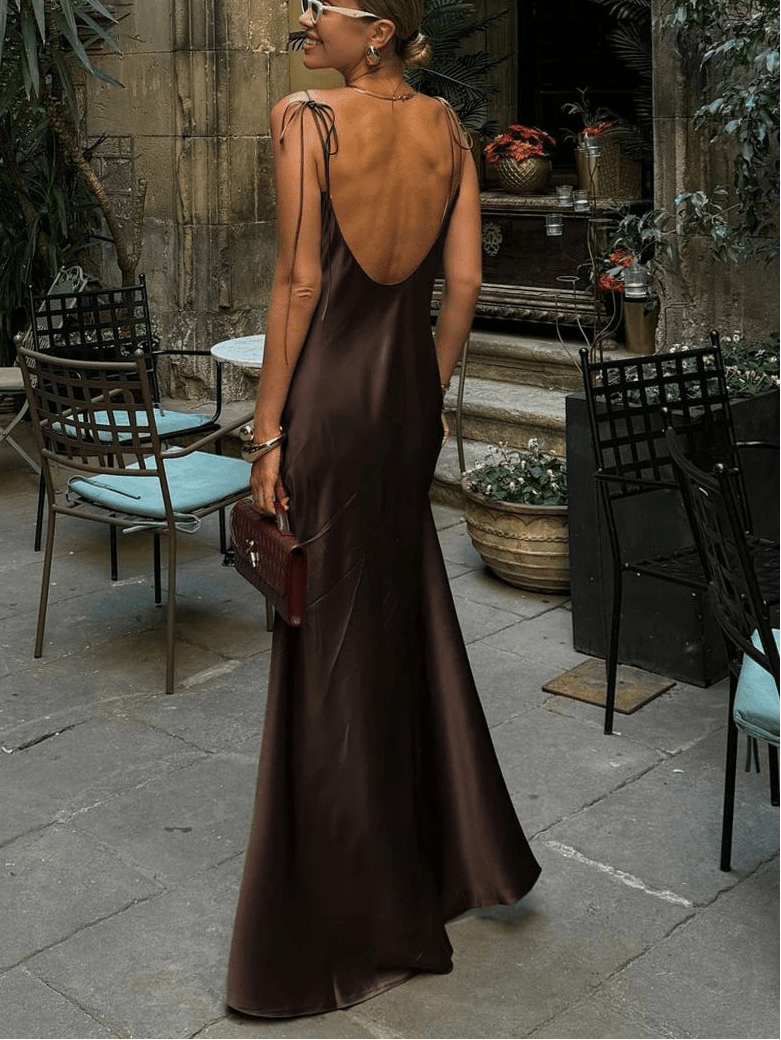 Robe longue dos nu en satin Laura