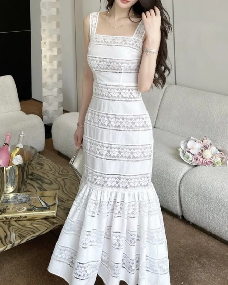 Robe sirène en dentelle brodée Laura