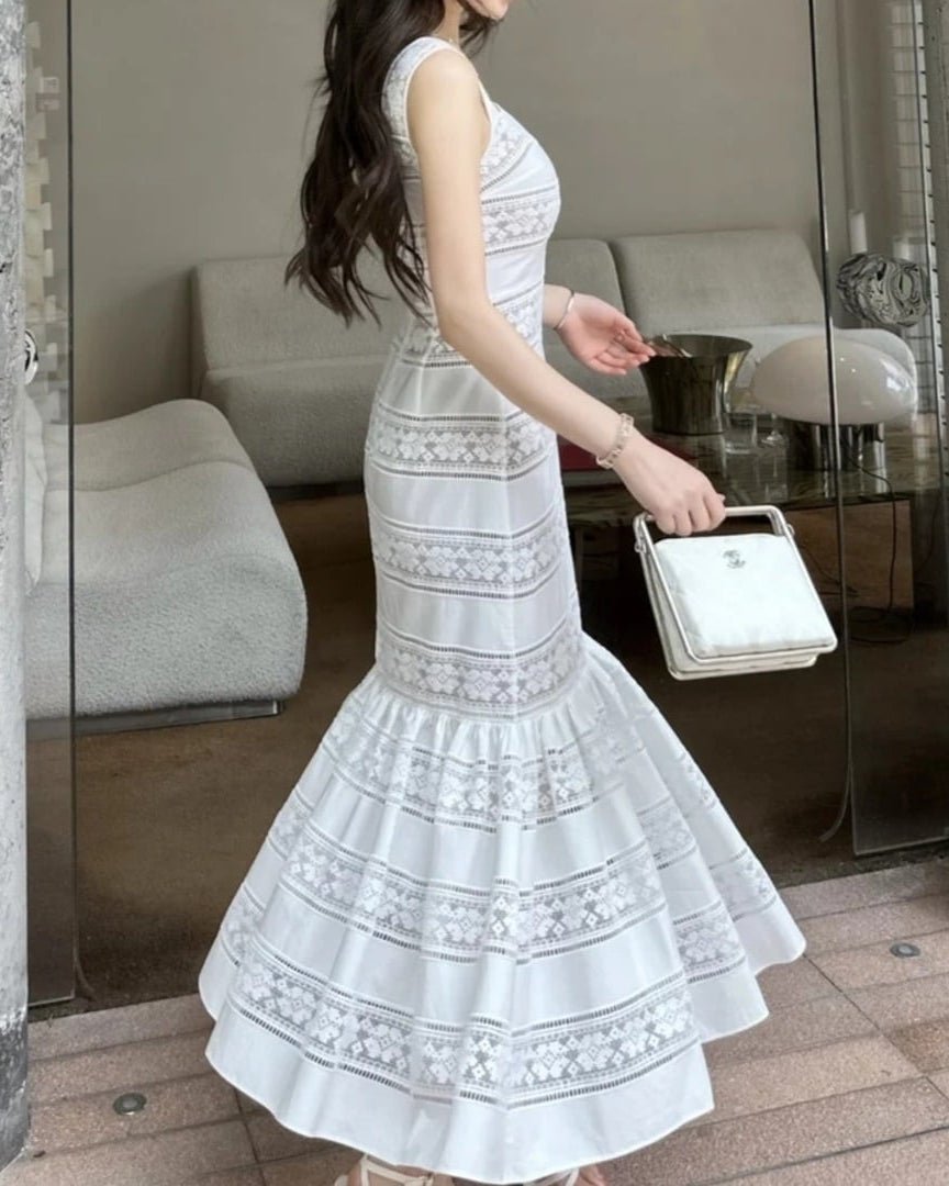 Robe sirène en dentelle brodée Laura