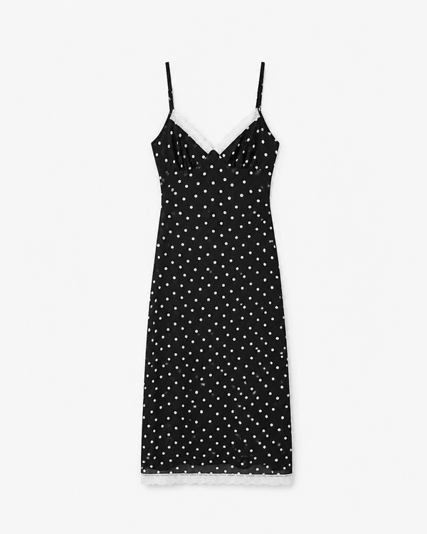 Robe Laura à pois avec bordure en dentelle