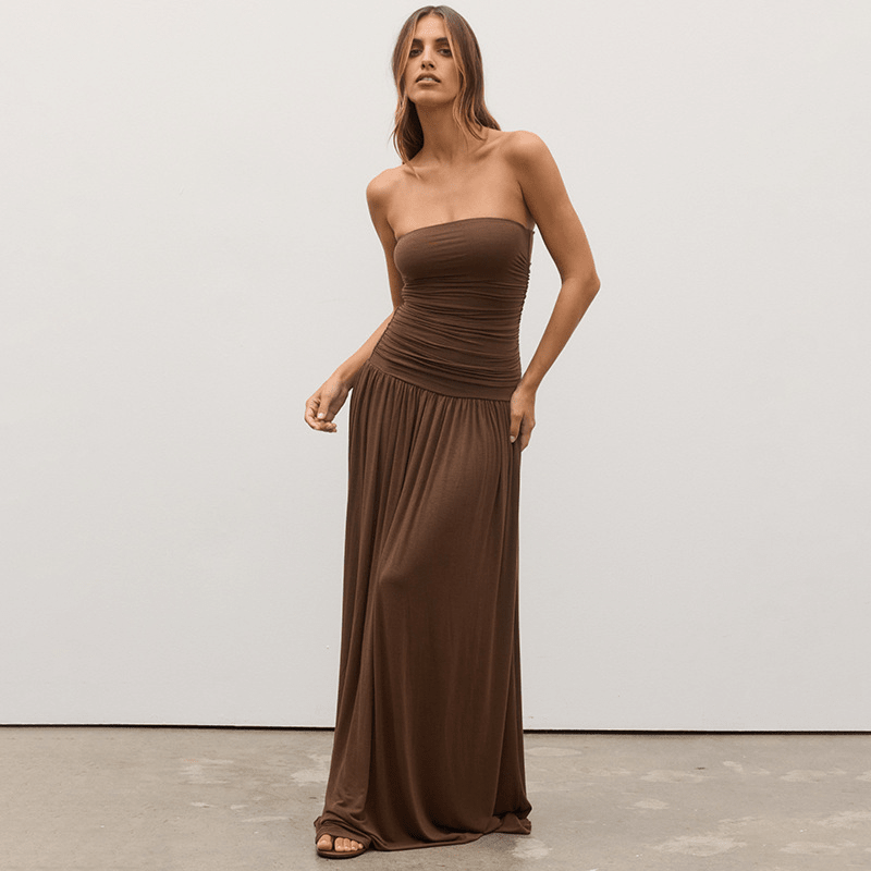 Robe longue Lauren sans bretelles et froncée