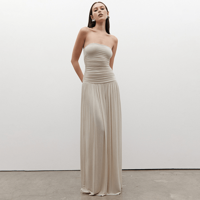 Robe longue Lauren sans bretelles et froncée