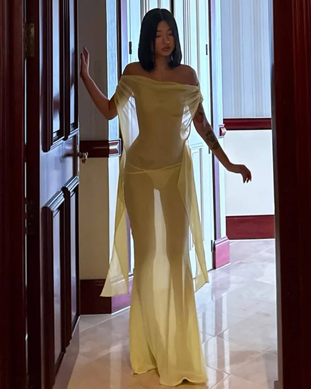 Robe longue en maille dos nu Leah