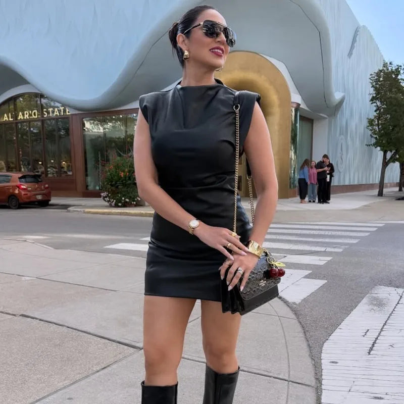 Robe courte sans manches effet cuir Vita