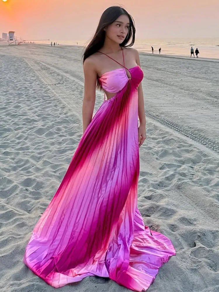 Lena Ombre Pleated Structured Maxi Dress