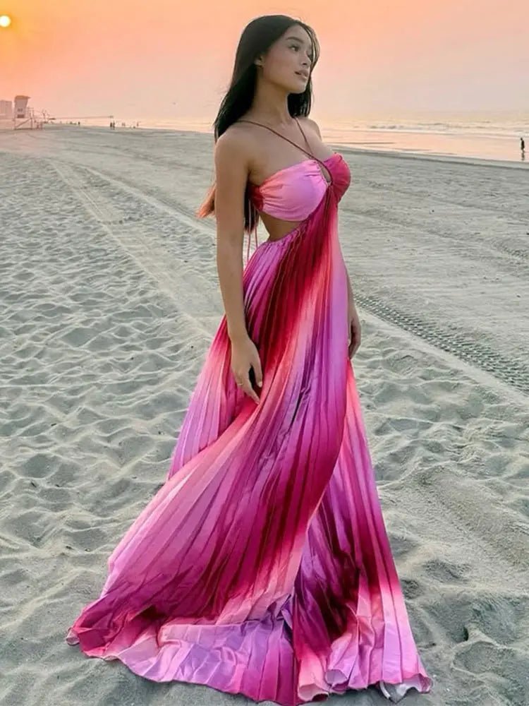 Lena Ombre Pleated Structured Maxi Dress