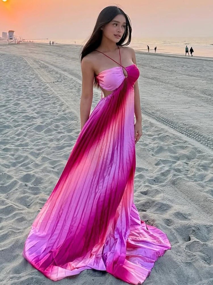 Lena Ombre Pleated Structured Maxi Dress