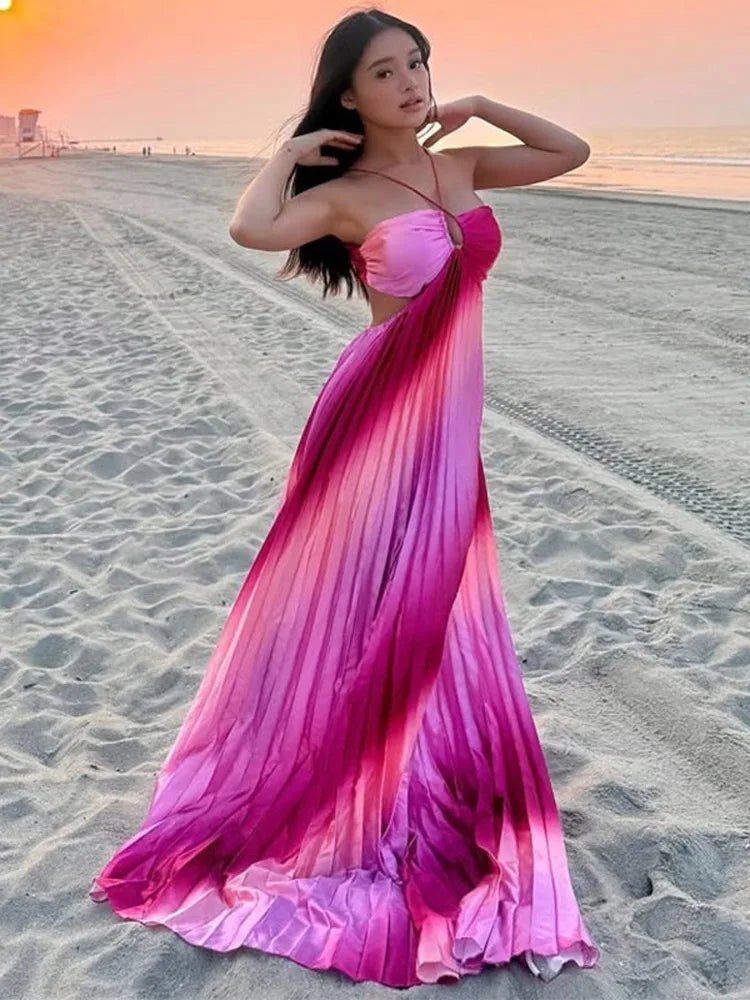 Lena Ombre Pleated Structured Maxi Dress