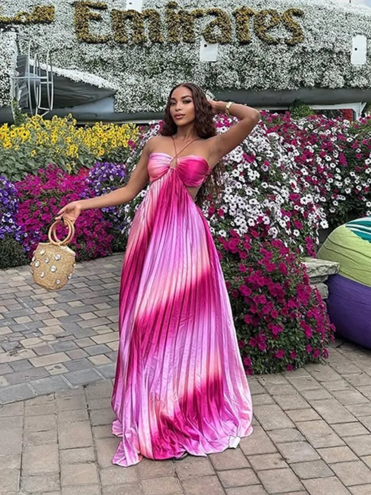 Lena Ombre Pleated Structured Maxi Dress