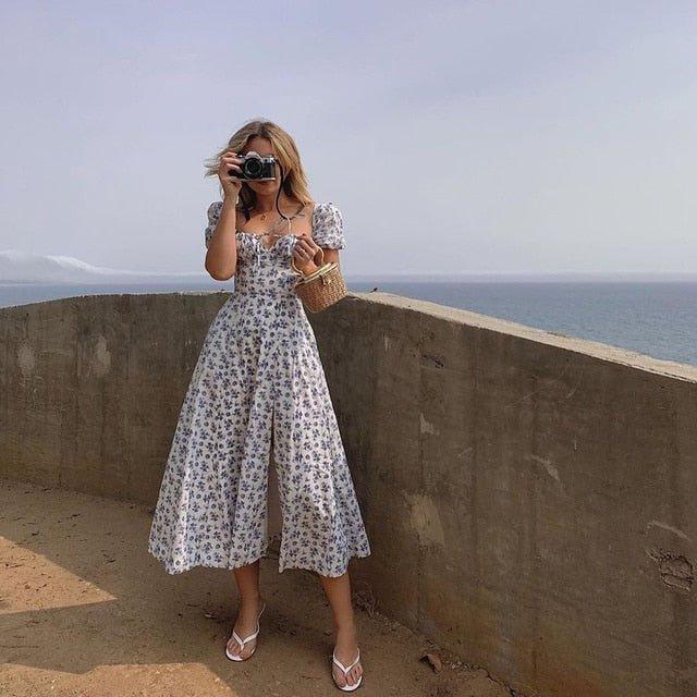 Robe midi Lena à manches bouffantes et motif floral