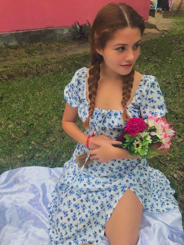 Robe midi Lena à manches bouffantes et motif floral