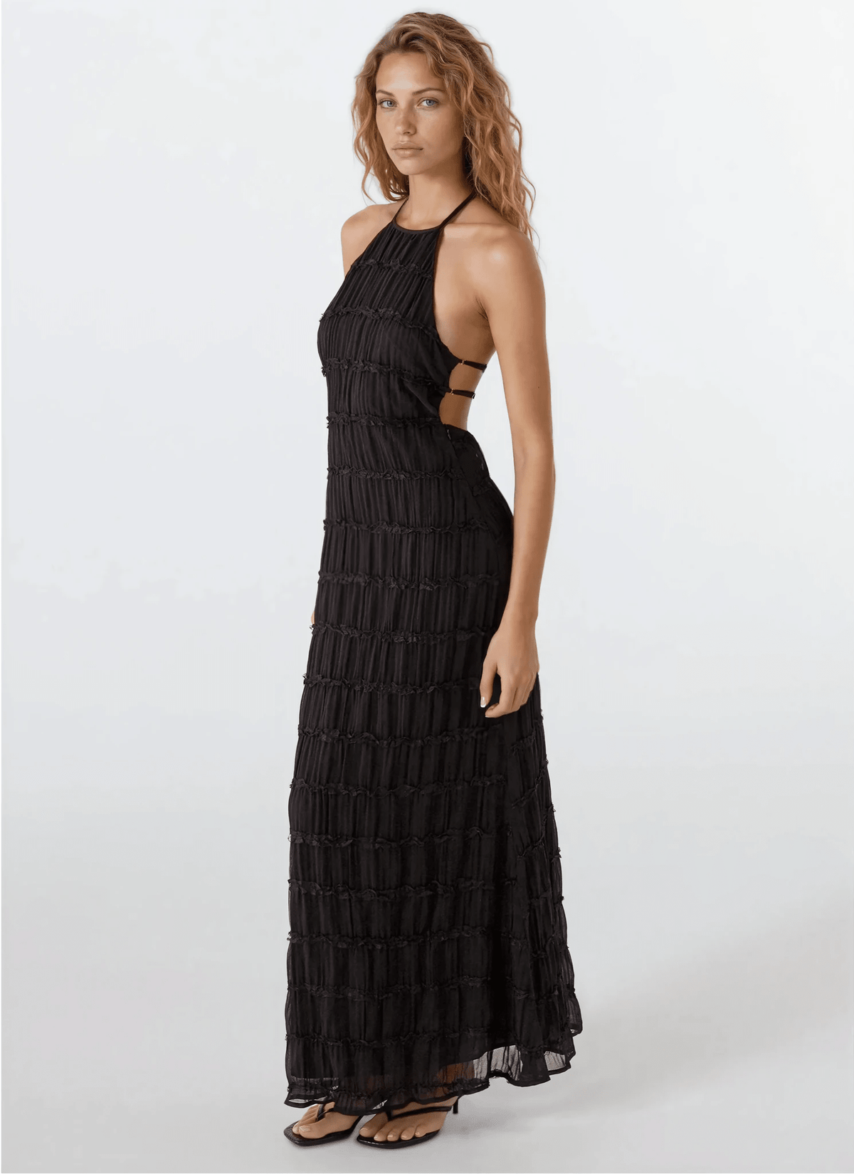 Robe longue Leslie dos nu à texture sculptée
