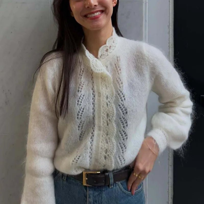 Gilet Lia blanc en maille avec dentelle