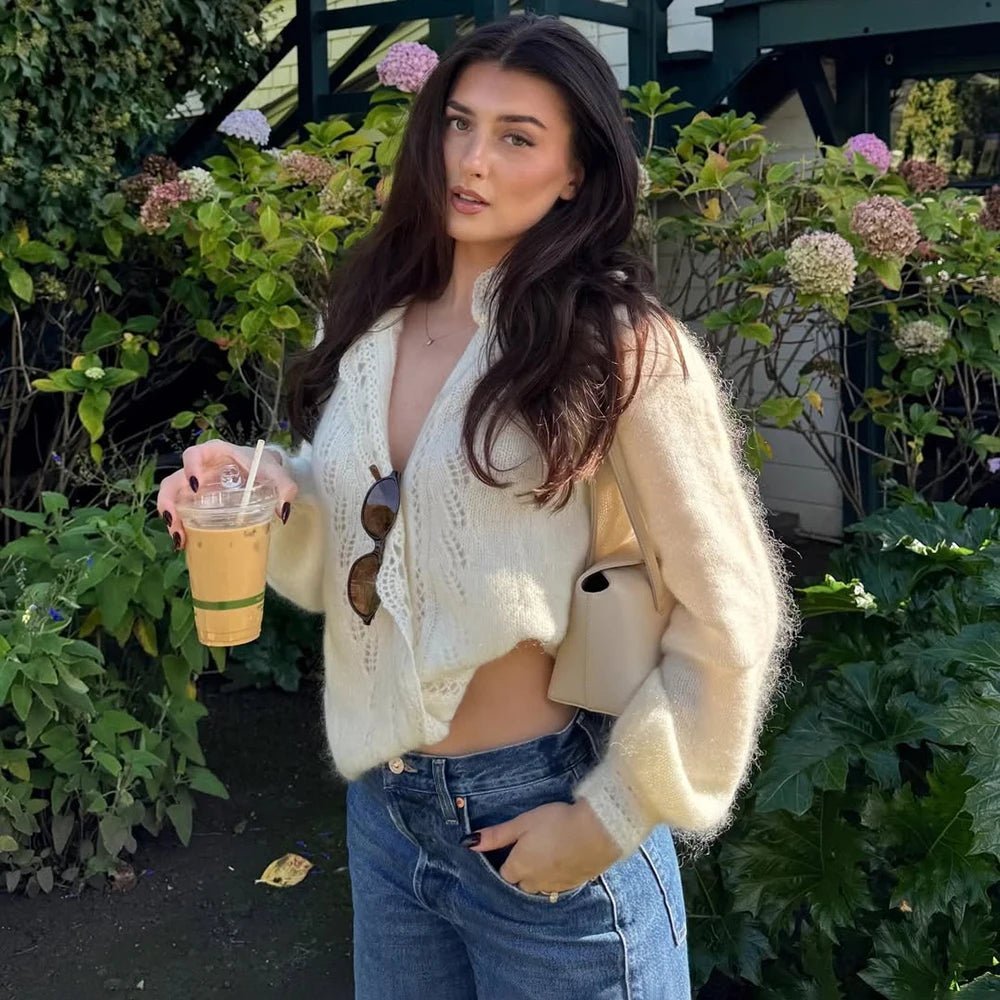 Gilet Lia blanc en maille avec dentelle