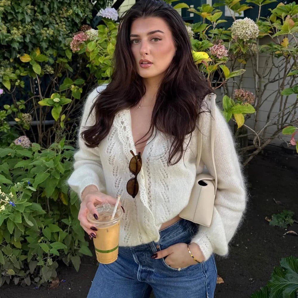 Gilet Lia blanc en maille avec dentelle